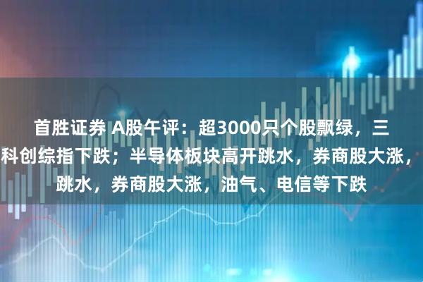 首胜证券 A股午评：超3000只个股飘绿，三大指数集体收涨，科创综指下跌；半导体板块高开跳水，券商股大涨，油气、电信等下跌